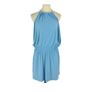 Ramy Brook Aly Rope Tie Light Blue Halter Dress Large Sleeveless Polyester Mini